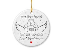 Adornos conmemorativos personalizados para mascotas, Loved Beyond Words Missed Beyond Measure Adorno de Navidad de cerámica, adorno de alas de ángel de pata, adorno de recuerdo de nombre personalizado