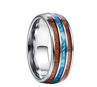 Adornos de anillo, anillo de carburo de ópalo colorido de madera de Koa hawaiana clásica de 8mm, joyería de moda, alianzas de boda pulidas con cúpula para hombres