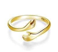 Adornos de anillo, Anillo de mano de abrazo de plata de ley 925, Anillos de manos de abrazo de amor, Anillo ajustable de plata de ley 925, Anillo de dedo de diseño simple para mujer, Anillo de pro