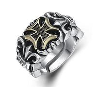 Adornos de Anillo, Anillo de patrón Cruzado Elegante para Hombres en Plata esterlina S925, Anillo Cruzado Cristiano gótico Vintage, Plata, 11