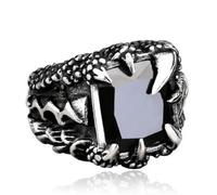 Adornos de anillo, Anillo gótico azul rojo negro cristal diablo dragón garra anillo tendencia de los hombres exquisito casual calle fresco jinete anillo joyería