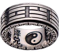 Adornos de anillo, anillo vintage de plata de ley 925 taoísmo Tai Chi Yin Yang, joyería para hombres y mujeres, tamaño