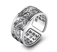 Adornos de anillo, Anillos de apertura chinos budistas de Sutra de corazón vintage, anillo de dedo de loto y dragón de Buda, bendición para hombres y mujeres, joyería