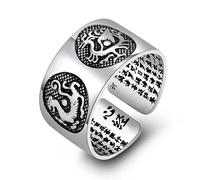 Adornos de anillo, Anillos de apertura chinos budistas de Sutra de corazón vintage, anillo de dedo de loto y dragón de Buda, bendición para hombres y mujeres, joyería