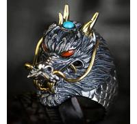 Adornos de anillo, estilo retro étnico devorador de fuego dragón anillo hombres encanto anillo abierto punk motocicleta conductor joyería accesorios