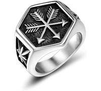 Adornos de anillos, anillos vikingos vintage para hombres y mujeres, anillos de amuleto nórdico, anillo hexagonal con símbolo de flecha, anillo de motociclista punk de plata antigua, anillo hexago