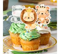 Adornos de animales de la selva para cupcakes y tartas 12 piezas, decoraciones para fiestas de cumpleaños, Baby Shower, Wild One, Safari
