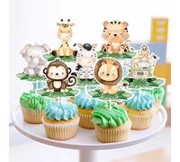 Adornos de animales de la selva para cupcakes y tartas 18 piezas, decoraciones para fiestas de cumpleaños, Baby Shower, Wild One, Safari