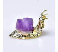 Adornos de animales de piedra de caracol de cristal natural tallados de piedra guardiana manualidades accesorios de latón pequeña decoración del hogar, ciruela