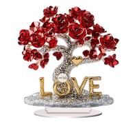Adornos De Árbol De Amor, Adorno De Flor Roja Vibrante, Estatua De Madera del Día De San Valentín, Fácil De Instalar, Escultura De Escritorio De Árbol De Flores De Acrílico - Colección Romántica