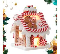 Adornos de árbol de casa de jengibre, adornos iluminados de casa de jengibre, decoración de pan de jengibre de arcilla , casa de dulces de cuento de hadas para habitación de niños