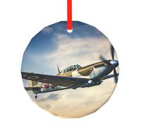 Adornos de árbol de Navidad con impresión de avión de la Segunda Guerra Mundial, decoraciones redondas, colgante tradicional para Navidad