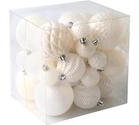 Adornos de Bolas de Navidad, 36 Decoraciones de árbol de Navidad inastillables con Lazo para Colgar para árbol de Navidad, Boda, Fiesta, decoración del hogar, 6 Estilos en 3 tamaños (Blanco)