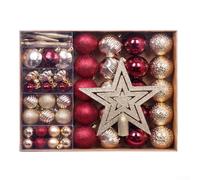 Adornos de bolas de Navidad, juego de 72 piezas de decoración para árbol de Navidad con cubierta superior, esferas colgantes de vacaciones para árbol de Navidad, adornos de plástico confiables