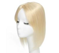 Adornos de cabello humano con clip for mujer, postizo con base de encaje de 12x13 cm con flequillo(12 inch,Blonde)