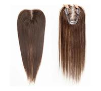 Adornos de cabello humano de 16 pulgadas for mujeres con cabello adelgazante, base de encaje invisible hecha a mano de 3x4 pulgadas con 3 clips(Dark brown)
