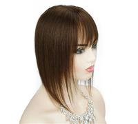 Adornos de cabello humano Real for mujer con flequillo, Base de seda Invisible sin costuras de 13 * 13cm for adelgazar el cabello y agregar volumen, 3 Clips Suave y Natural(Medium color,12inch)