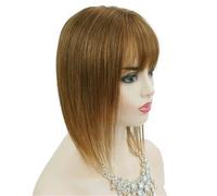Adornos de cabello humano Real for mujer con flequillo, Base de seda Invisible sin costuras de 13 * 13cm for adelgazar el cabello y agregar volumen, 3 Clips(Light Brown,8inch)
