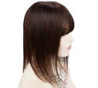 Adornos de cabello humano Real for mujer con flequillo, Base de seda Invisible sin costuras de 13 * 13cm for adelgazar el cabello y agregar volumen, 3 Clips(Dark Brown,8inch)