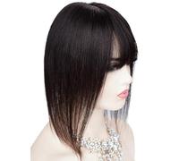 Adornos de cabello humano Real for mujer con flequillo, Base de seda Invisible sin costuras de 13 * 13cm for adelgazar el cabello y agregar volumen, 3 Clips(Natural Black,8inch)