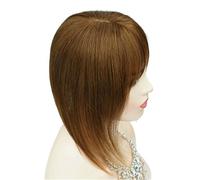 Adornos de cabello humano Real for mujer con flequillo, Base de seda Invisible sin costuras de 13 * 13cm for adelgazar el cabello y agregar volumen, 3 Clips(Brown,8inch)