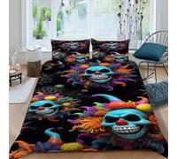 Adornos de Calavera De Ropa De Cama para Horror Dark Creature con Impresión En 3D, Juego De Funda para Edredón con Cremallera, Microfibra Suave Funda Nordica con Fundas De Almohada King（220x240cm）