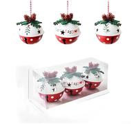 Adornos de campanas de hierro de Navidad, adorno de campana de metal de Navidad, cono de pino, bayas rojas, hojas verdes, campana que suena para decoración colgante del hogar (I)
