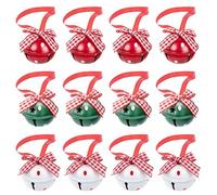Adornos de Campanas de Navidad, Cascabel de Metal Adorno para árbol de Navidad, Jingle Bells con Lazos, Decoración para Colgar, para Ventanas, Puertas y Fiesta (12 Piezas)