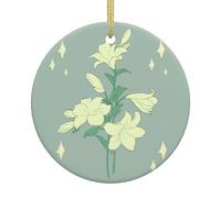 Adornos de cerámica con diseño de lirios blancos de dibujos animados, colgantes redondos, se pueden colgar en árboles de Navidad o puertas y ventanas.