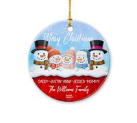 Adornos de cerámica con texto en inglés "Our First Christmas As A Family of Five Snowman" 2025, adorno personalizado de familia de 5 muñecos de nieve con nombres/año, adorno de Navidad personalizado
