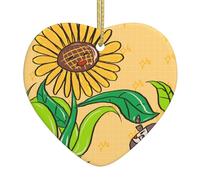 Adornos de cerámica en forma de corazón con semillas de girasol y girasoles para decoración de pared del hogar, fiestas de jardín y decoraciones de árbol de Navidad.