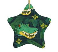 Adornos de cerámica en forma de estrella de Navidad YYHWHJDE Gator al acecho con impresión verde, accesorios para árbol de Navidad para centros comerciales, ventanas y oficinas