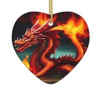 Adornos de cerámica impresos de Dragon King in Fire, adornos de corazón de cerámica de Navidad, adecuados para colgar en alféizares de ventanas y chimeneas