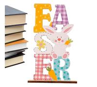 Adornos de conejo de Pascua, adornos de madera de Pascua | Adornos de Pascua de madera de conejo - Letra colorida de suministros de vacaciones decoración de mesa de artesanía para biblioteca y granja