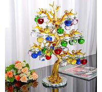 Adornos de cristal de manzano de cristal 36pcs Manzanas colgantes Decoración para el hogar Fengshui Figurines Artesanía Regalos Recuerdo Miniaturas-tronco amarillo_Árbol con 3cm manzanas