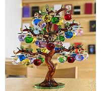 Adornos de cristal de manzano de cristal 36pcs Manzanas colgantes Decoración para el hogar Fengshui Figurines Artesanía Regalos Recuerdo Miniaturas-tronco ámbar_Árbol con 3cm manzanas