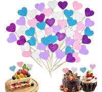 Adornos de Cupcakes de Corazón,50 Piezas Decoraciones de Muffins,Decoración para Cupcakes Decoración para Tartas Multicolor Cupcake Toppers para Fiestas de Cumpleaños,Fiesta de Bodas,Baby Shower