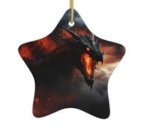Adornos de estrella con estampado de dragón mágico para árbol, estilo vintage de cerámica con cordón para colgar, decoraciones navideñas de estrellas