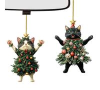 Adornos de gato para árbol de Navidad, decoración del hogar, 2 piezas | Decoración de gato para árbol, letrero de puerta para interiores y exteriores, ventana, chimenea, jardín, porche, patio