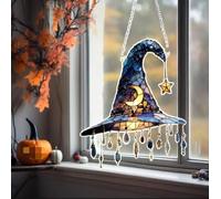 Adornos de Halloween para dormitorios Chapeau de sorcière d'Halloween en acrylique à suspendre pour la maison, idéal pour décorer un salon, une chambre ou une fenêtre (Navy, 18.5cm x 20cm)