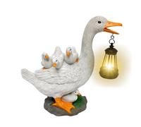 Adornos de jardín de pato para exteriores, esculturas solares de pato con farol, decoración al aire libre, luces impermeables para decoración de patio exterior, adornos de césped, cumpleaños para