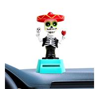 Adornos De La Cabeza Temblorosa - Figuritas De Esqueleto Danzando Para Tablero Y Alféizar De Ventanas | Decoración De Movimiento De Energía Solar Para Hogar, Oficina, Coche | Regalos Divertidos De