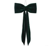 Adornos de lazo de terciopelo de Navidad para colgar en árbol y ventana, tamaño largo, hechos de tela suave (30 cm, verde)