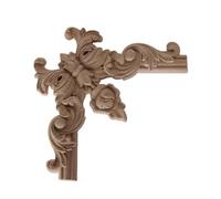 Adornos de madera de caucho con hojas florales talladas de estilo retro para armario esquinero, figuras de madera, apliques ornamentales, A48,4
