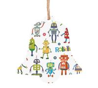 Adornos de madera de Navidad con forma de campana, bonitos robots de dibujos animados, decoración del hogar, árbol de Navidad, oficina, chimenea, decoración de fiesta