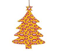 Adornos de madera para árbol de Navidad con cuerda para mujer, sonriendo y mordiendo sus labios rojos, decoración de árbol de Navidad con cuerda, Año Nuevo, fiesta de vacaciones