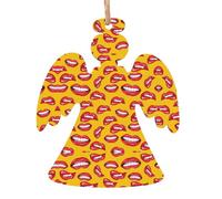 Adornos de madera para árbol de Navidad con cuerda para mujer, sonriendo y mordiendo sus labios rojos, decoración de árbol de Navidad con cuerda, Año Nuevo, fiesta de vacaciones