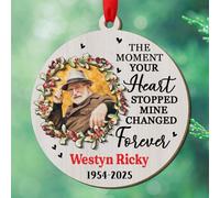 Adornos de madera personalizados de 2 capas para recuerdo de fotos, regalo para la pérdida de un ser querido, el momento en que tu corazón detuvo la mía cambió para siempre, adorno de Navidad 2025