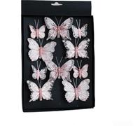 Adornos de mariposa de Navidad con purpurina, decoración de árbol de mariposa con clip en decoraciones de Navidad con diseños huecados brillantes, clips festivos para árbol de mariposa (polvo)