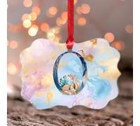 Adornos de Navidad 2025 con número inicial azul letra O arrecife de coral, adorno acrílico de verano, animales marinos, plantas, bolas de Navidad, acuarela, vida marina, vida tropical, recuerdo, árbol